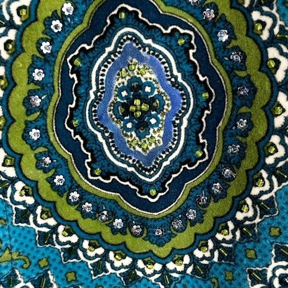 Y2K groovy Jane Doe kaleidoscope velour beaded bootcut green & teal pants - Picture 8 of 15
